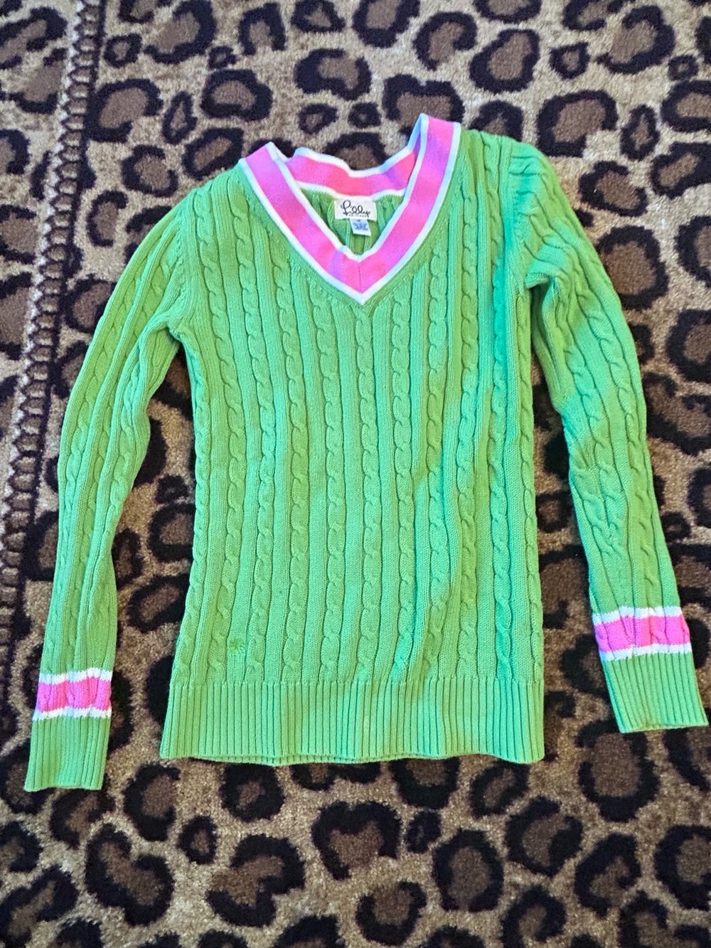 Lilly Pulitzer Green Cable Knit V-Neck Sweater size XS